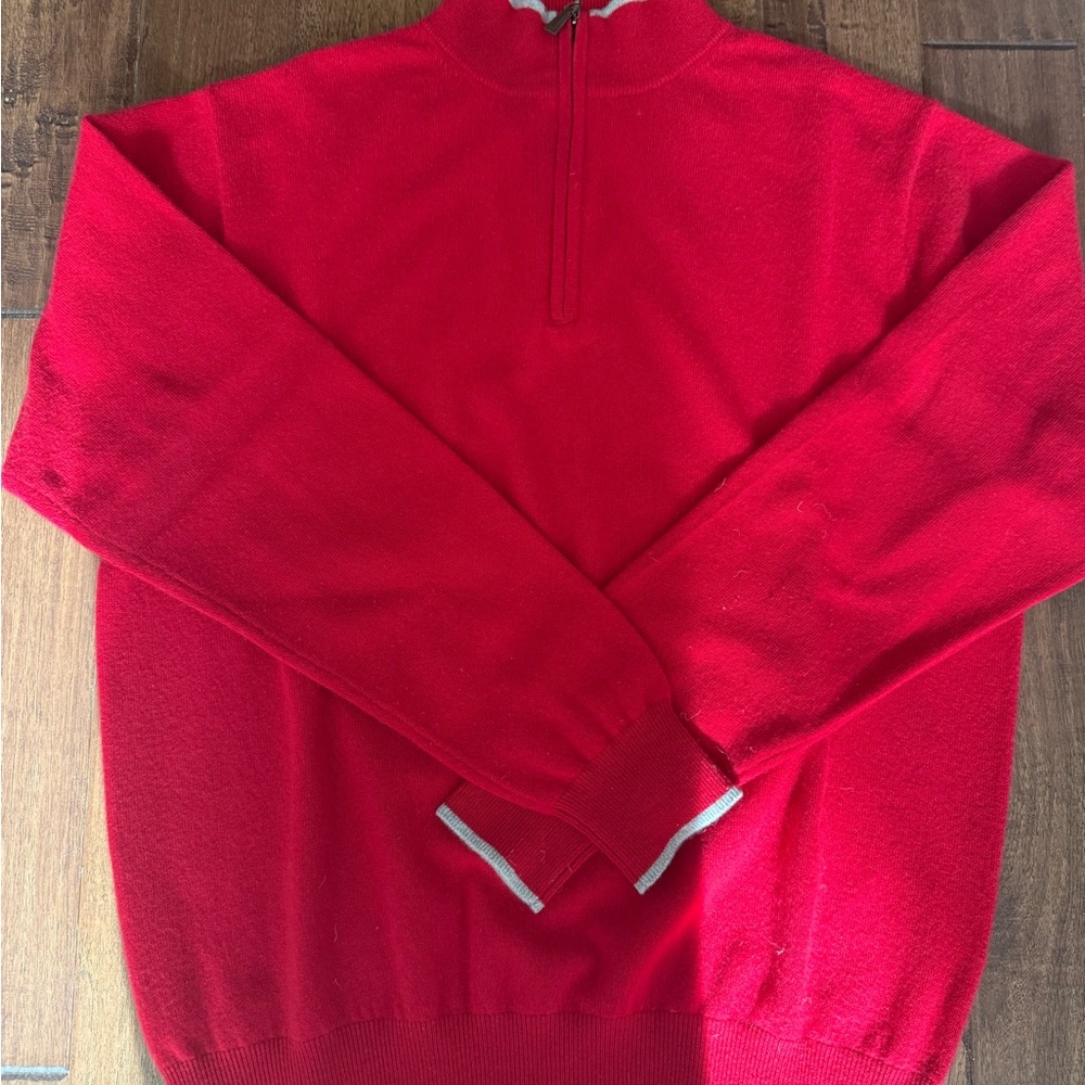 Peter Millar Heritage Italian 100% Cashmere Quarter-Zip Sweater Red Size L